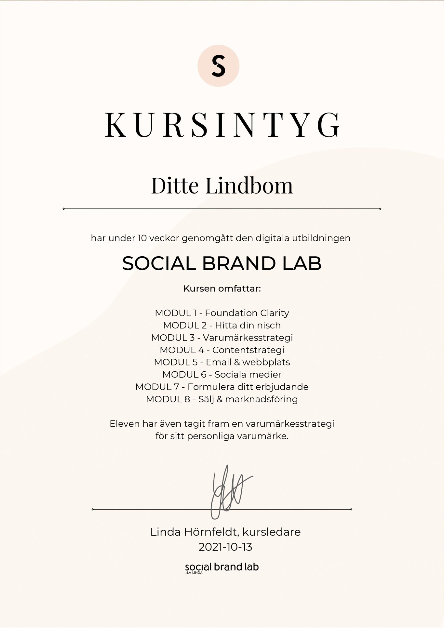 Social Brand Lab utbildning Ditte Lindbom